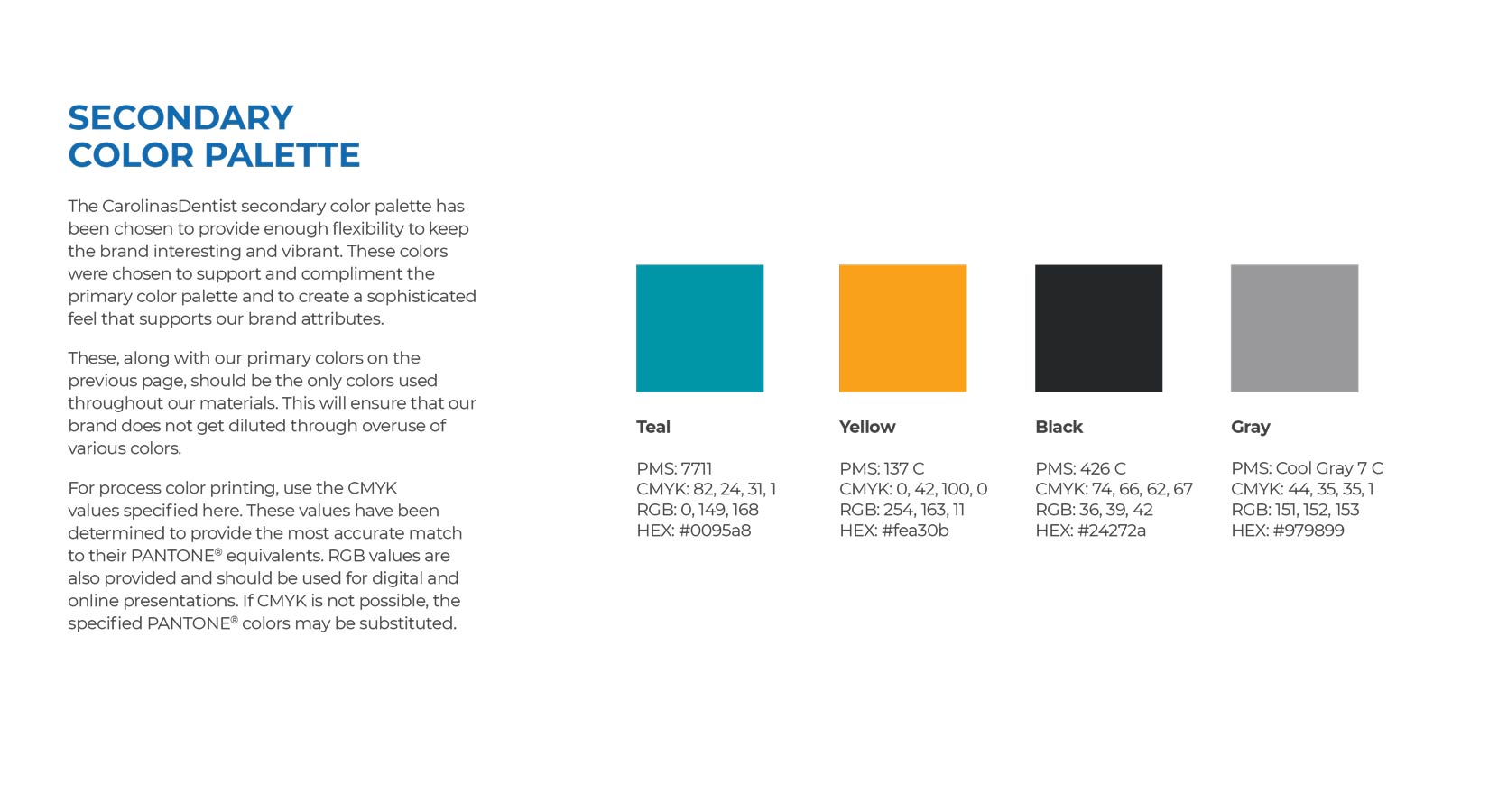 Carolinas Dentist Secondary Color Palette Guide